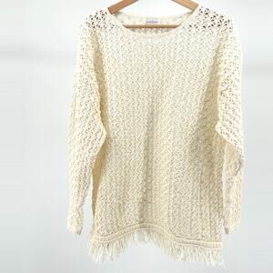 Vintage 1990s Sarah Arizona Cream 100% Cotton Fringe Knit Sweater